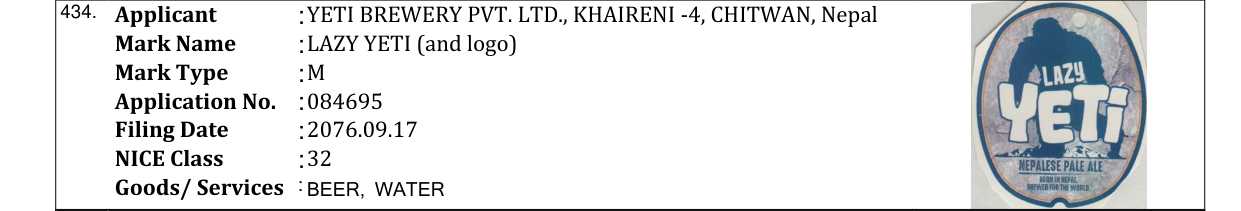 Original bulletin entry for LAZY YETI (and logo)
