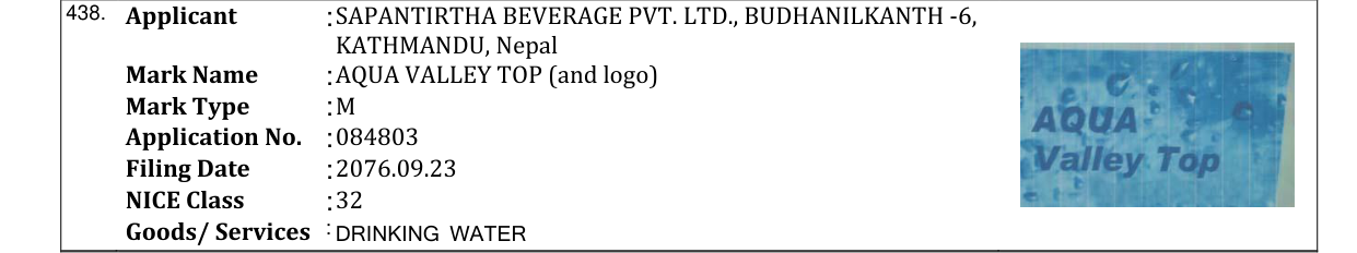 Original bulletin entry for AQUA VALLEY TOP (and logo)