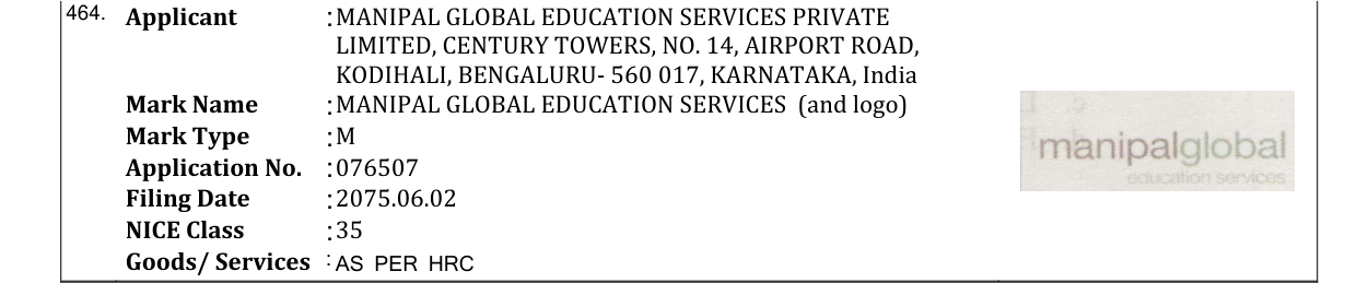 Original bulletin entry for MANIPAL GLOBAL EDUCATION SERVICES (and logo)