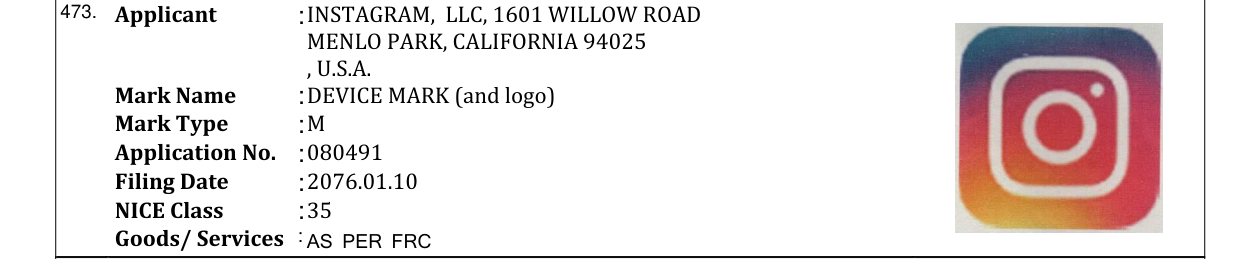 Original bulletin entry for DEVICE MARK (and logo)