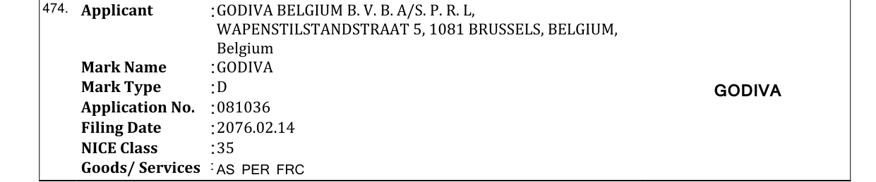 Original bulletin entry for GODIVA