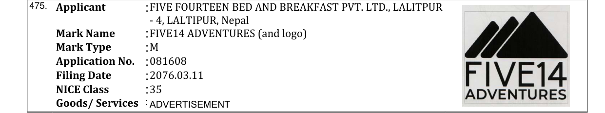 Original bulletin entry for FIVE14 ADVENTURES (and logo)