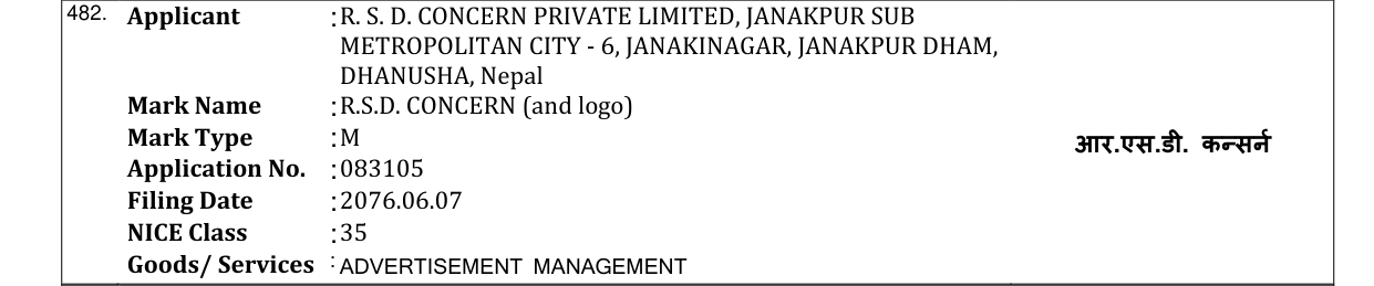 Original bulletin entry for R.S.D. CONCERN (and logo)