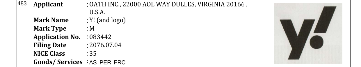 Original bulletin entry for Y! (and logo)