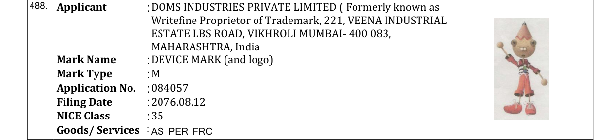 Original bulletin entry for DEVICE MARK (and logo)