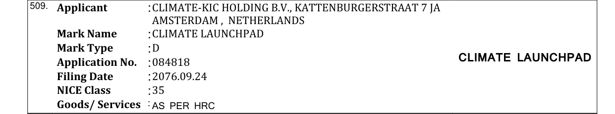 Original bulletin entry for CLIMATE LAUNCHPAD