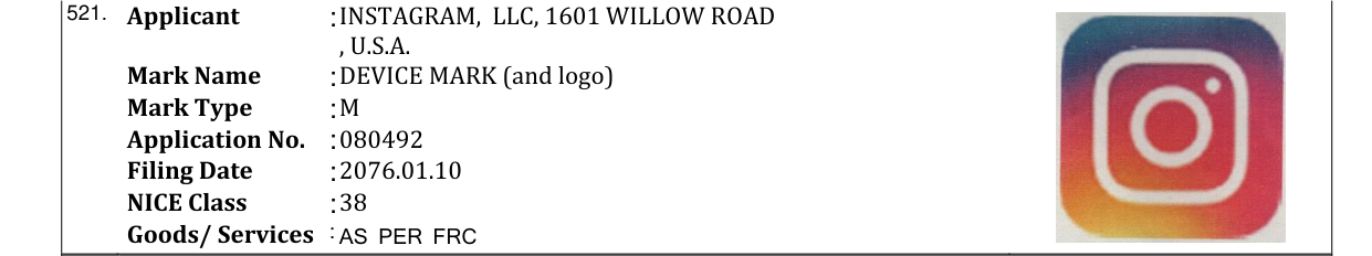 Original bulletin entry for DEVICE MARK (and logo)