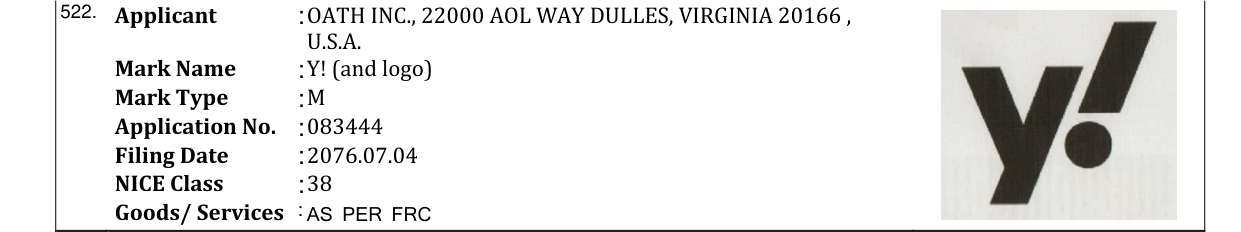 Original bulletin entry for Y! (and logo)