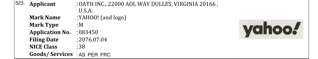 Original bulletin entry for YAHOO! (and logo)