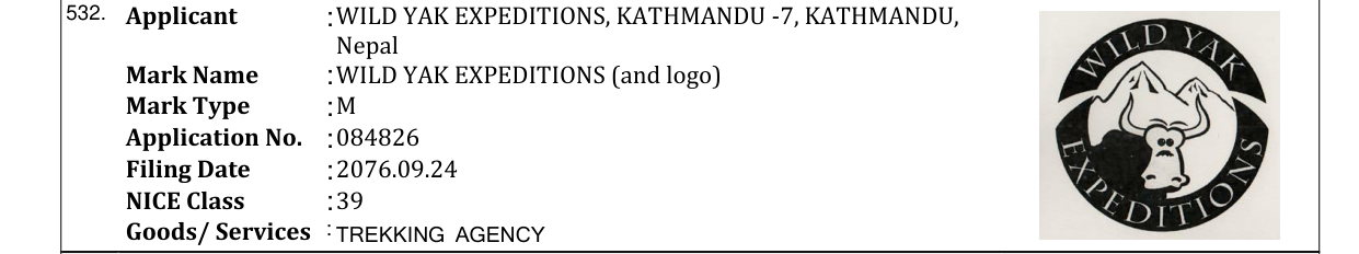 Original bulletin entry for WILD YAK EXPEDITIONS (and logo)