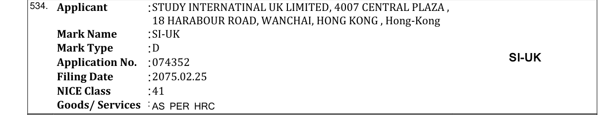 Original bulletin entry for SI-UK