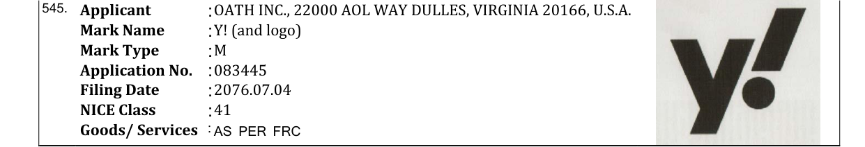 Original bulletin entry for Y! (and logo)