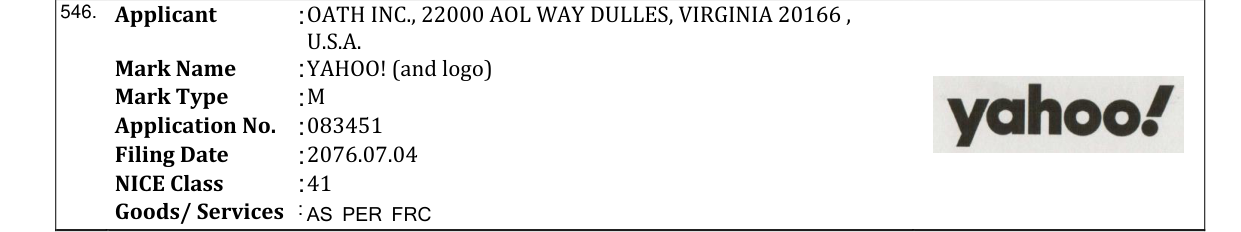 Original bulletin entry for YAHOO! (and logo)