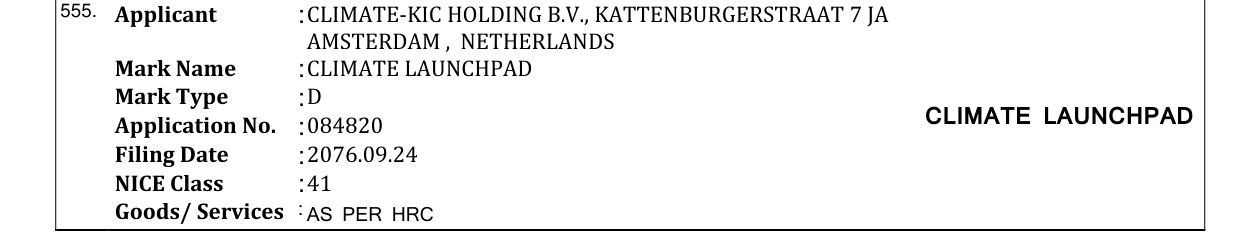 Original bulletin entry for CLIMATE LAUNCHPAD