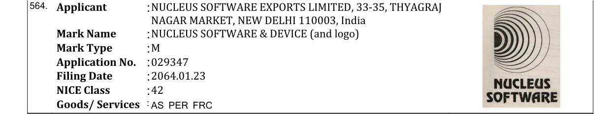 Original bulletin entry for NUCLEUS SOFTWARE & DEVICE (and logo)