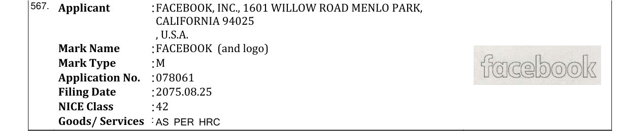 Original bulletin entry for FACEBOOK (and logo)