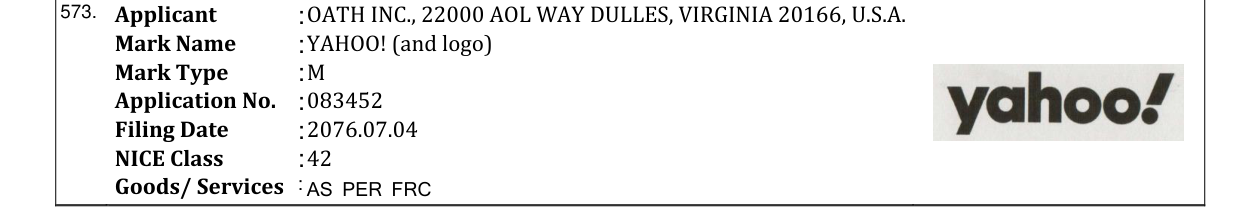 Original bulletin entry for YAHOO! (and logo)