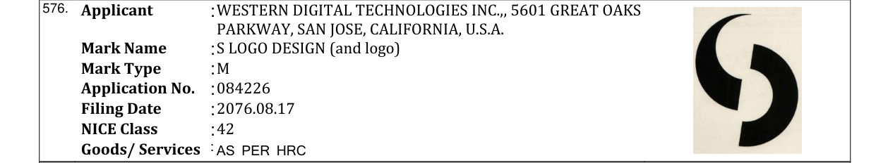 Original bulletin entry for S LOGO DESIGN (and logo)