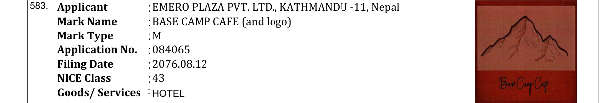 Original bulletin entry for BASE CAMP CAFE (and logo)