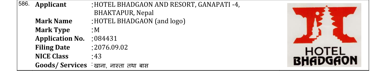 Original bulletin entry for HOTEL BHADGAON (and logo)