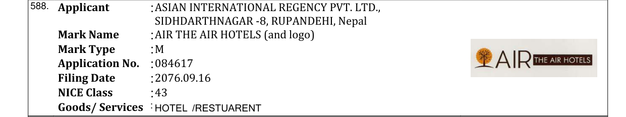 Original bulletin entry for AIR THE AIR HOTELS (and logo)