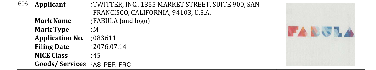 Original bulletin entry for FABULA (and logo)