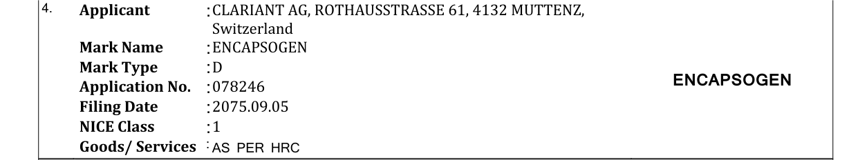 Original bulletin entry for ENCAPSOGEN