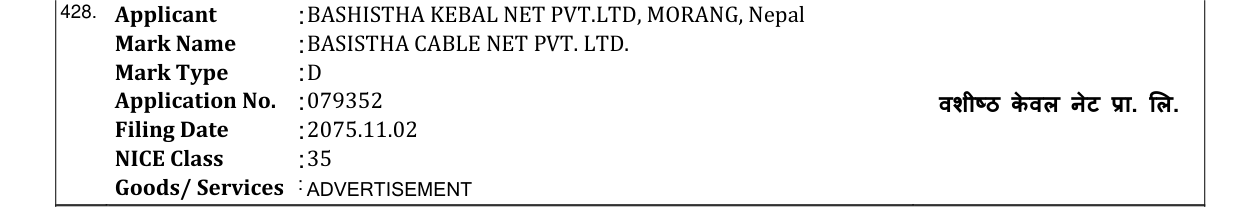 Original bulletin entry for BASISTHA CABLE NET PVT. LTD.