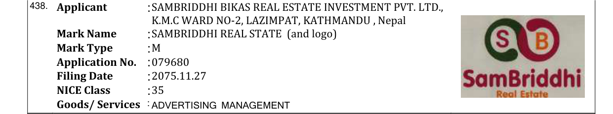 Original bulletin entry for SAMBRIDDHI REAL STATE (and logo)