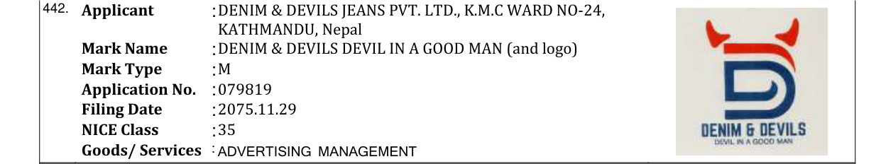 Original bulletin entry for DENIM & DEVILS DEVIL IN A GOOD MAN (and logo)