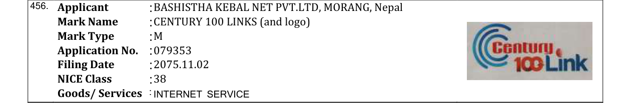 Original bulletin entry for CENTURY 100 LINKS (and logo)