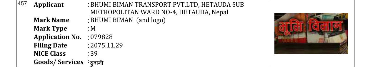 Original bulletin entry for BHUMI BIMAN (and logo)