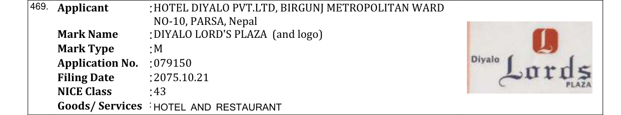 Original bulletin entry for DIYALO LORD'S PLAZA (and logo)