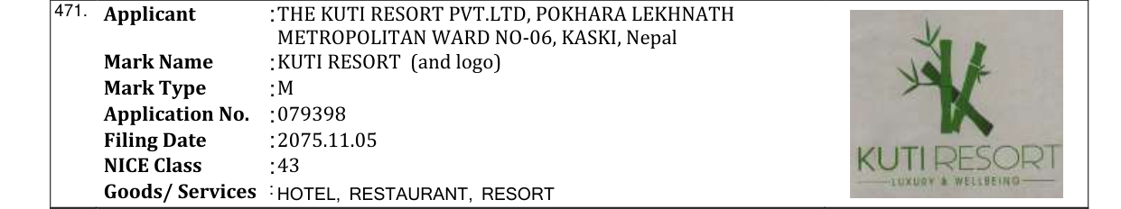 Original bulletin entry for KUTI RESORT (and logo)