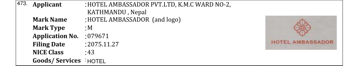 Original bulletin entry for HOTEL AMBASSADOR (and logo)