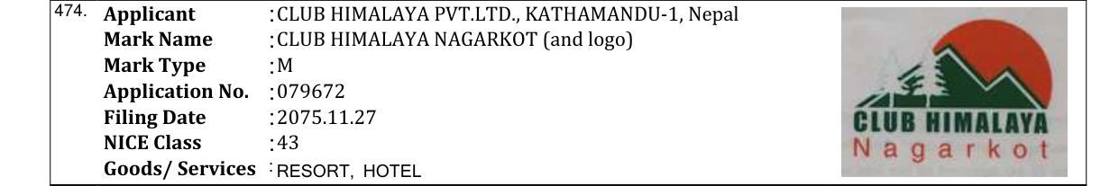 Original bulletin entry for CLUB HIMALAYA NAGARKOT (and logo)