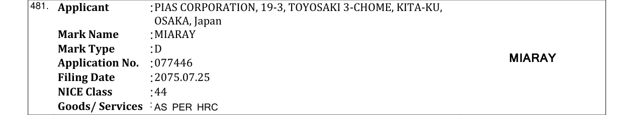 Original bulletin entry for MIARAY