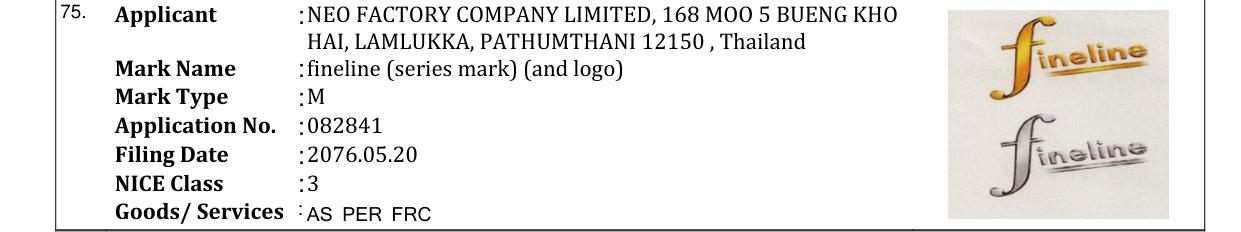 Original bulletin entry for fineline (series mark) (and logo)