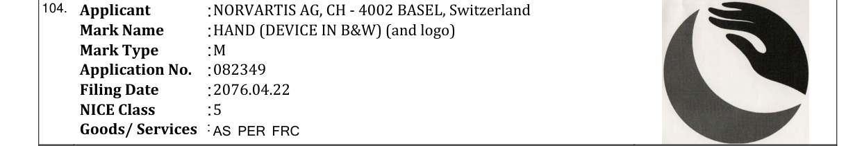 Original bulletin entry for HAND (DEVICE IN B&W) (and logo)