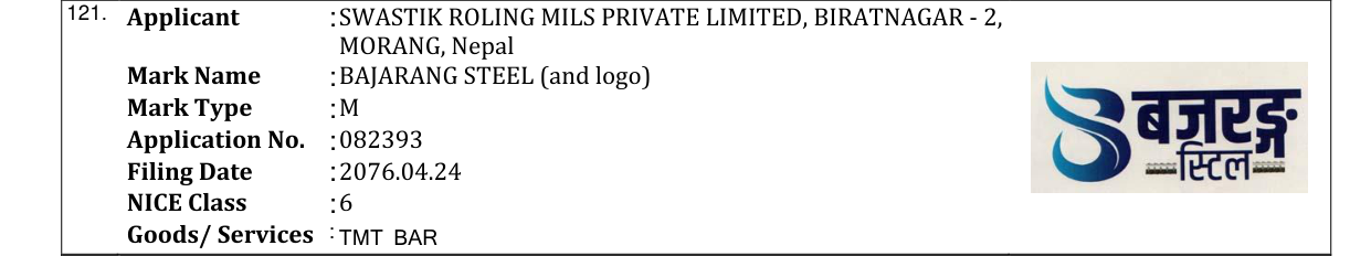 Original bulletin entry for BAJARANG STEEL (and logo)