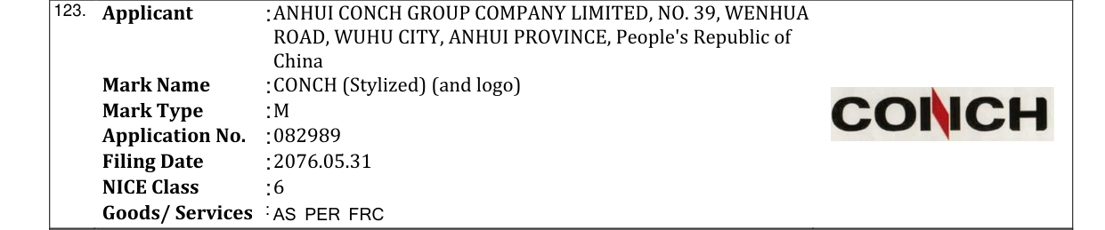 Original bulletin entry for CONCH (Stylized) (and logo)