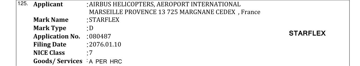Original bulletin entry for STARFLEX