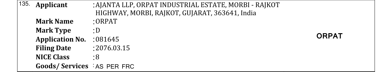 Original bulletin entry for ORPAT
