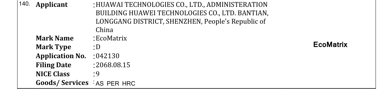 Original bulletin entry for EcoMatrix