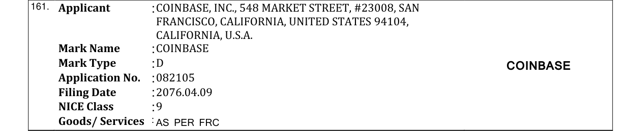 Original bulletin entry for COINBASE