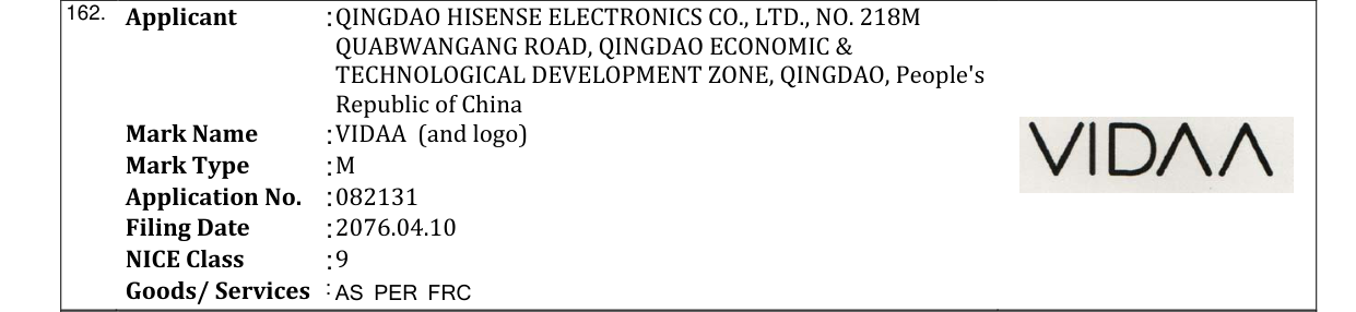 Original bulletin entry for VIDAA (and logo)