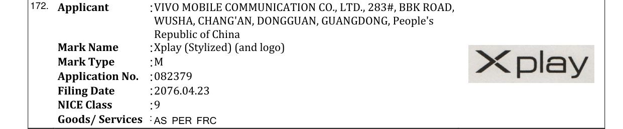 Original bulletin entry for Xplay (Stylized) (and logo)