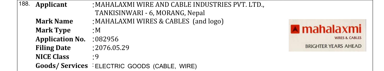 Original bulletin entry for MAHALAXMI WIRES & CABLES (and logo)