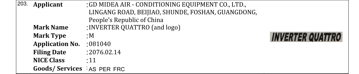 Original bulletin entry for INVERTER QUATTRO (and logo)
