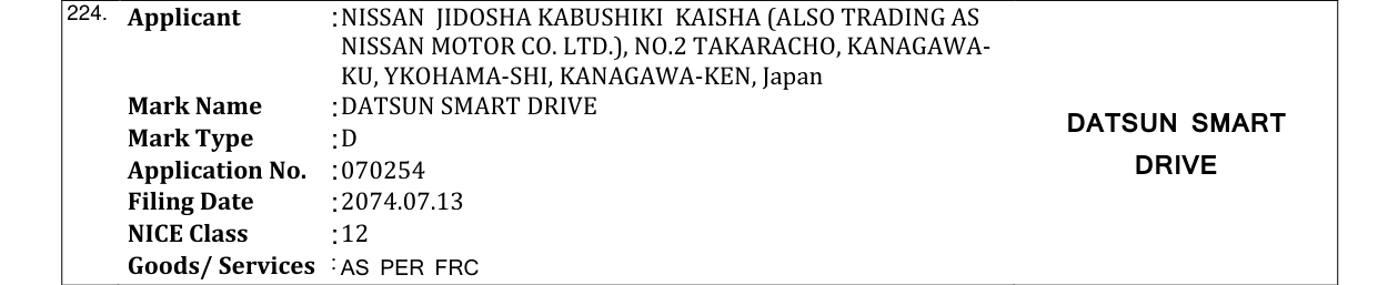 Original bulletin entry for DATSUN SMART DRIVE DATSUN SMART